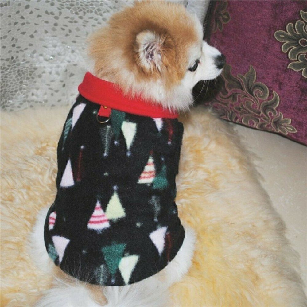 DAILY LIFESTYLE SMALL DOG PLUSH WARM WINDPROOF WINTER VEST - CHRISTMAS TREES